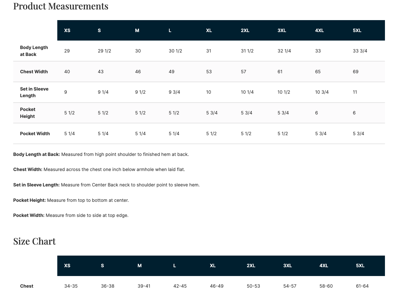 Sizing Chart