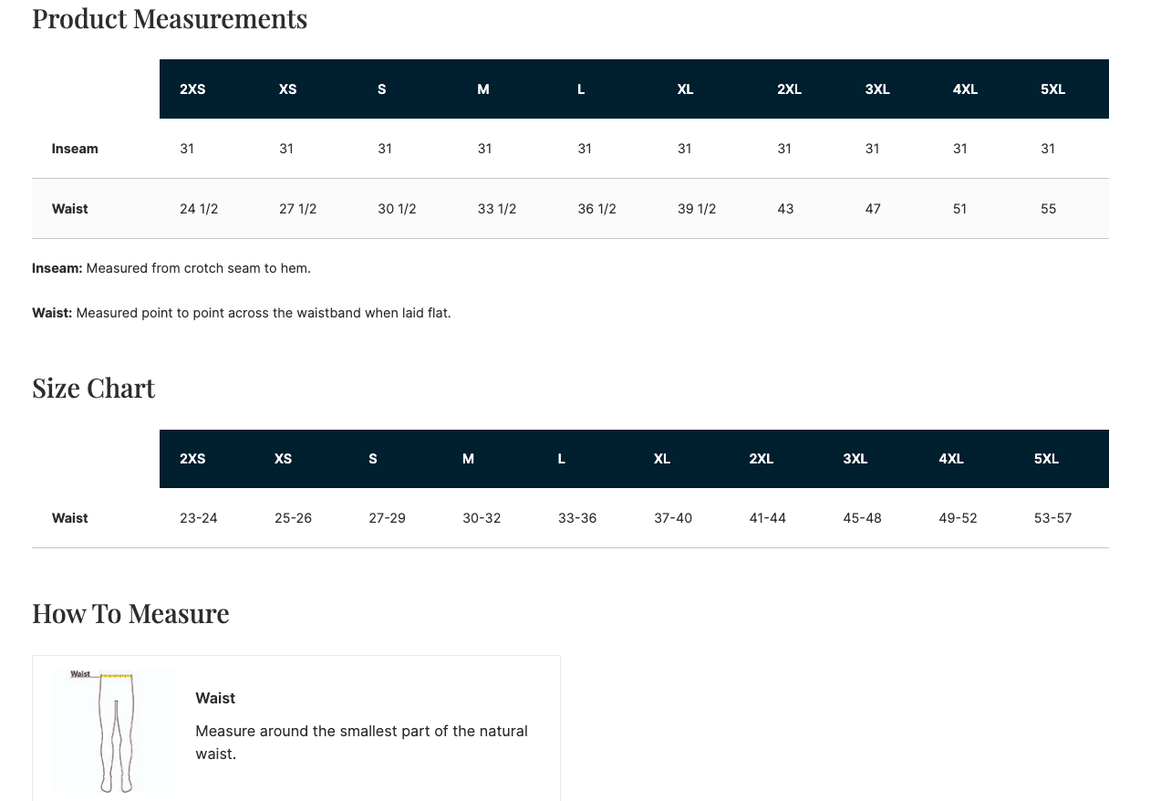 Sizing Chart