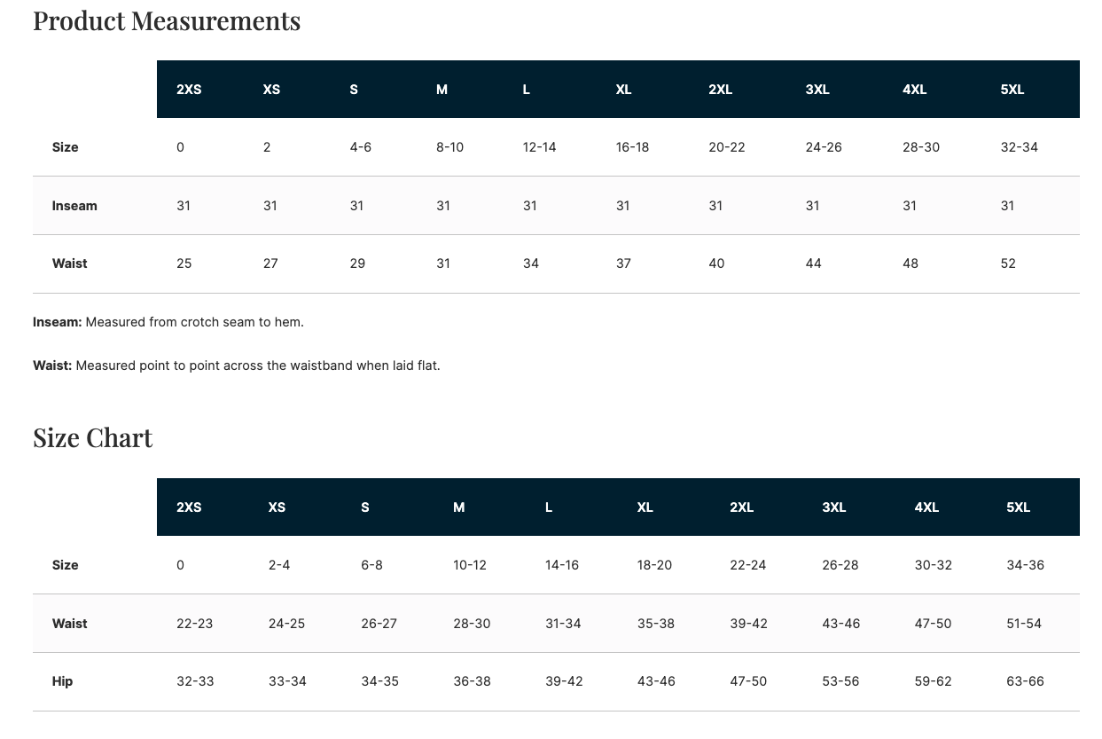 Sizing Chart