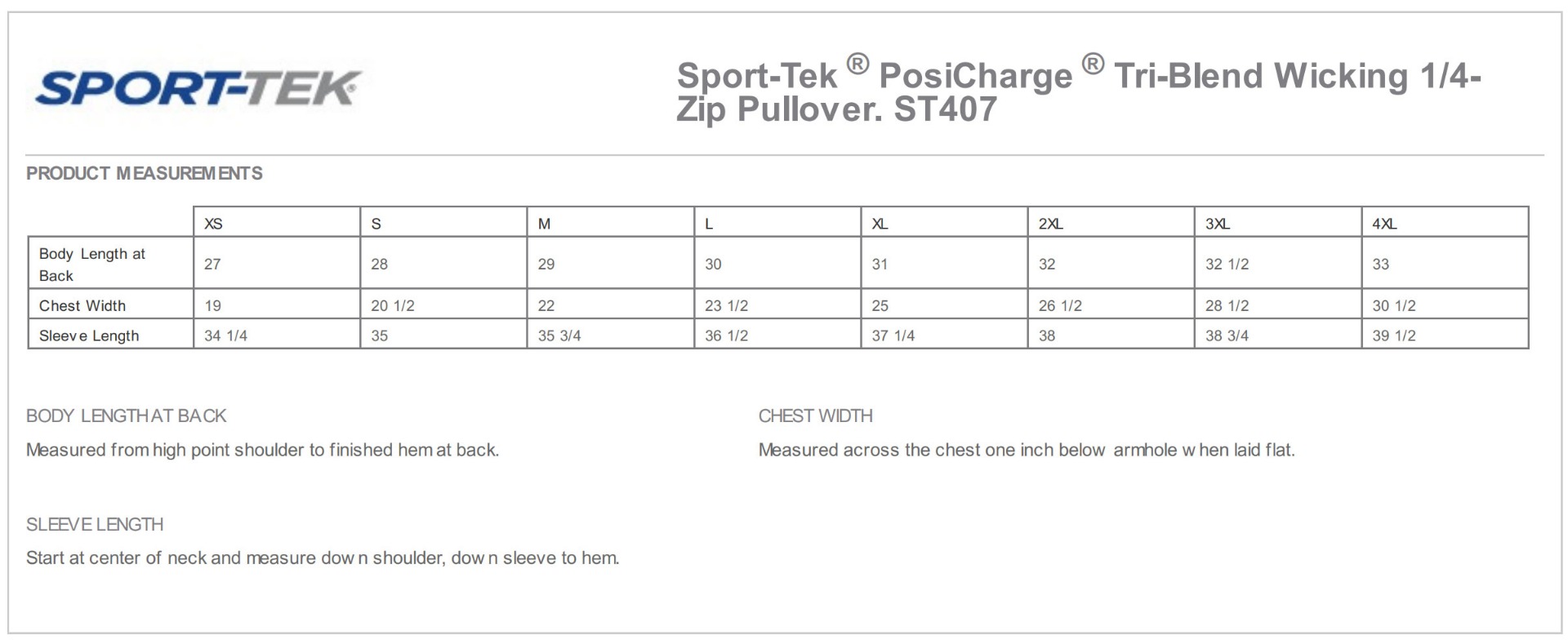 Sizing Chart