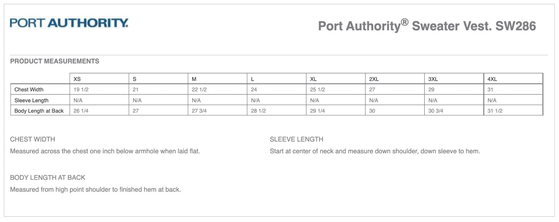 Sizing Chart