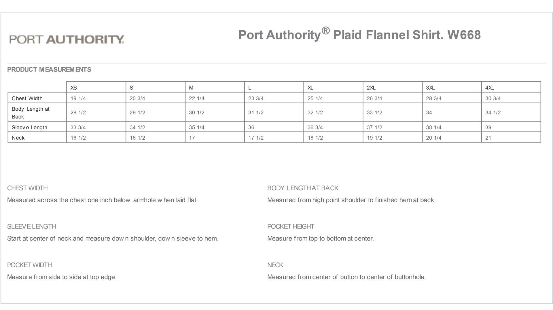 Sizing Chart