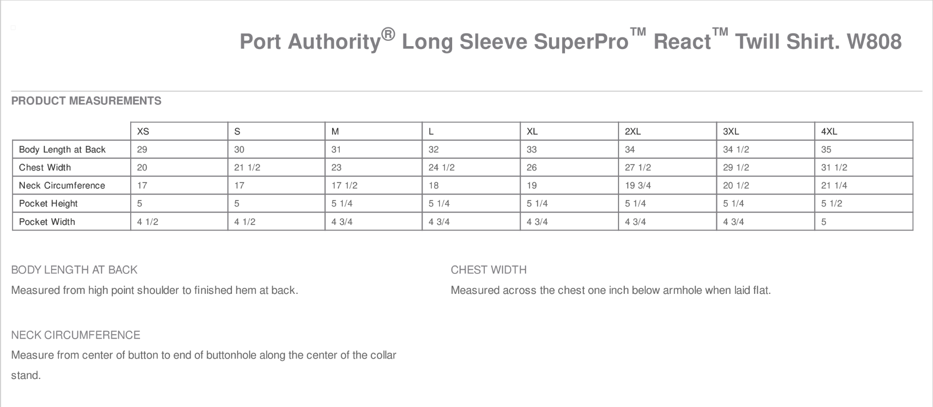Sizing Chart
