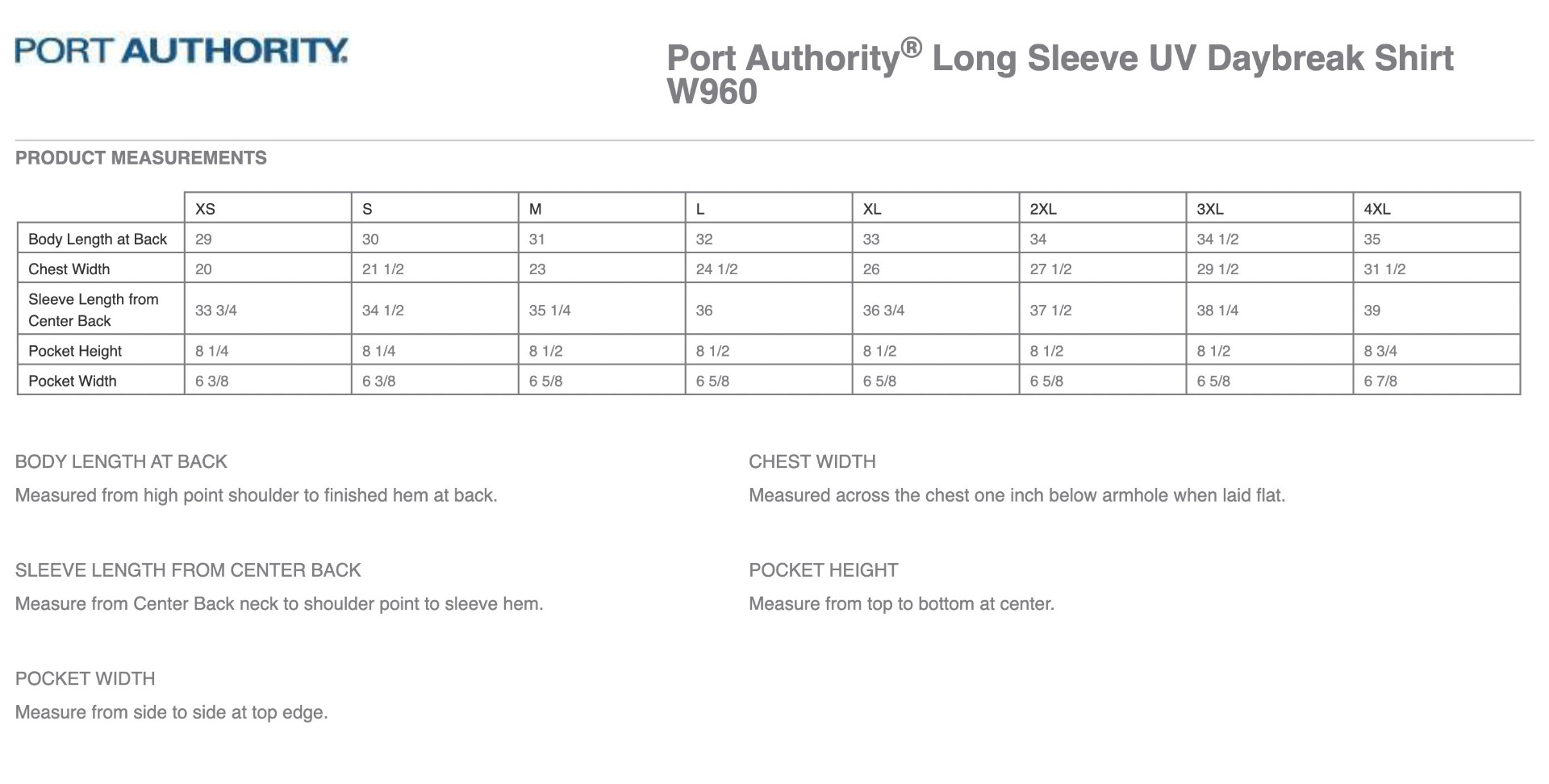 Sizing Chart